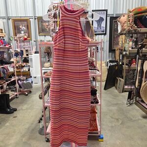 Clover and Sloane Red Pink Striped Halter Midi Sheath Dress Womens Size 6